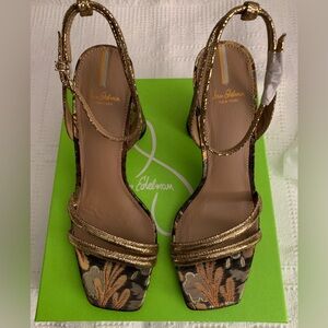 Size 9M Sam Edelman KIA Gold Disco Lea NEW in box with dust shoe covers